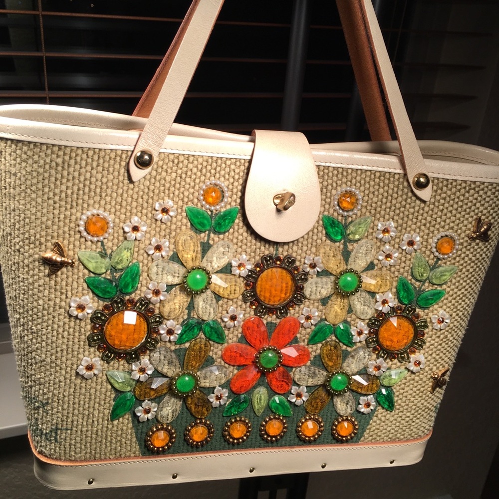 Vintage 1950’s Flower Basket Bag 
Stamp Copywright Enid Collins Collins of Texas